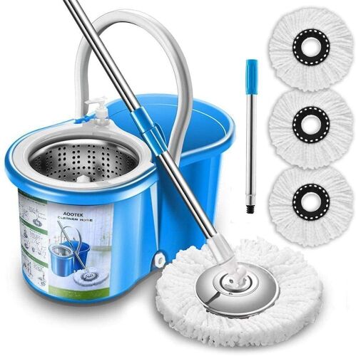 Aootek Upgraded Stainless Steel Deluxe 360 Spin Mop & Bucket Floor Mopping System Included EasyPress Handle with 3 Microfiber Mop Heads. Appears New.  - Lot 306