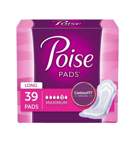 Poise Incontinence Pads, Maximum Absorbency, Long, 39 Count, Pack of 4 - NEW - Lot 531