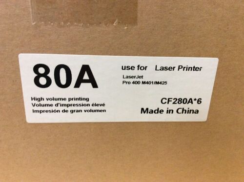 Compatible 6-Pack Black 80A CF280A Toner Cartridge by E4Print for LaserJet Pro 400 M401/M425 - NEW - Lot 552