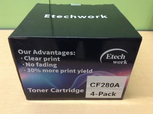 Compatible 4-Pack Black 80A CF280A Toner Cartridge by Etech Work for LaserJet Pro 400 M401/M425 - NEW - Lot 554
