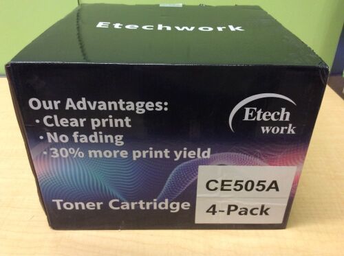 Compatible 4-Pack Black 05A CE505A Toner Cartridge by Etech Work for HP LaserJet p2030/p2033/p2034/p2035/p2036/p2037/2050/2053/2054/2055/2056/2057 - NEW  - Lot 557
