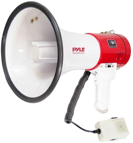 Pyle Megaphone Speaker PA Bullhorn, Built-in Siren 50 Watts Adjustable Volume Control & Record Function, Ideal for Football, Baseball, Cheerleading Fans, Coaches or for Safety Drills - E-Commerce Return See Pictures - Lot 606