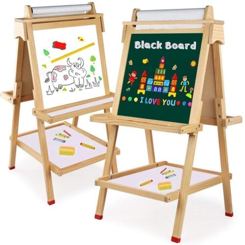 Arkmiido Wooden Art Easel with Magnetic Chalkboard and Whiteboard - Appears New - Lot 3087