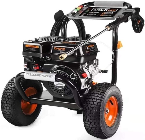 Tacklife Gas Pressure Washer. 3300PSI. 6.5HP Engine.  30ft Pressure Hose, 5 Adjustable Nozzles, 1.2gal Large Soap Tank. Appears New - Lot 67