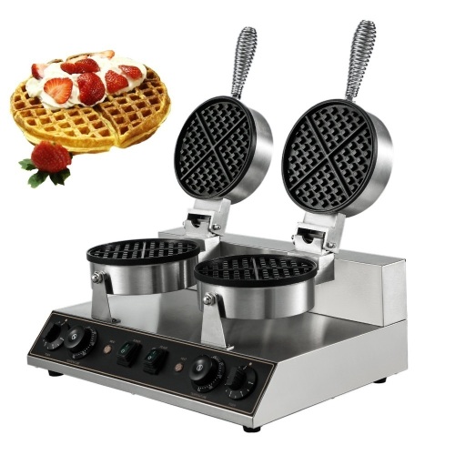 Double-head Commercial Round Waffle Maker Machine Nonstick Temp & Time Control. Appears New - Lot 69