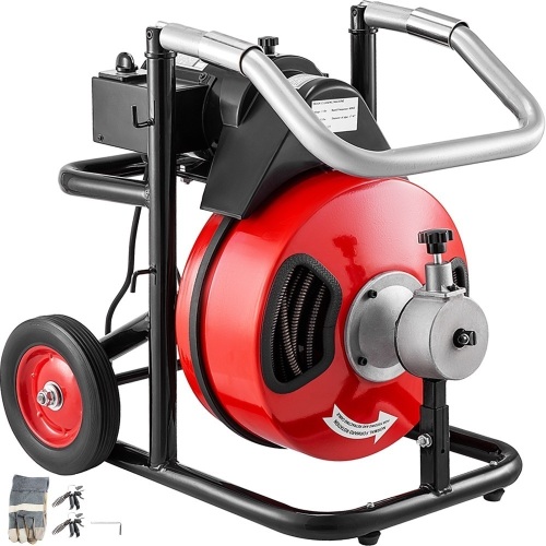 Sewer Snake Drain Auger Cleaner-100 Ft Long, 3/8" Wide Electric Drain Cleaning Machine with 4 Cutters & Foot Switch. Appears New - Lot 85