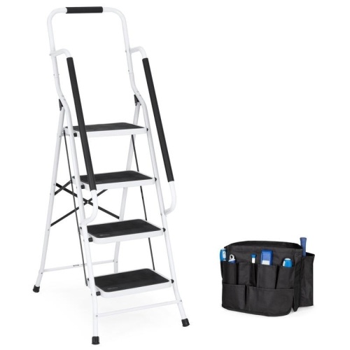 4-Step Portable Folding Safety Ladder w/ Handrails, Attachable Tool Bag. Appears New - Lot 106