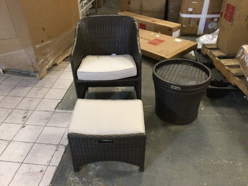 Wicker Chair with Footrest and Storage Side Table. Like New - Lot 108