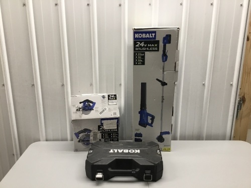 Lot of Kobalt 24V Tools; Circular Saw, Sawzall, Weedeater/Blower Combo. E-Commerce. Some Appear New & Some Used. SEE PICS. Untested.   - Lot 112