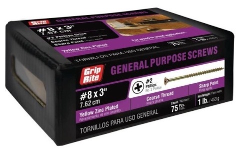 (12) 1lb. Boxes of #8 x 3" Philips Bugle-Head Coarse Thread Wood Screws (1 lb./Pack, 12 lbs. total) New.  - Lot 202