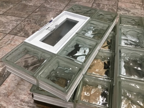 Lot of (4) Frameless Ice Pattern Vented Glass Block Windows, 27" L x 13" H. Appear New - Lot 215