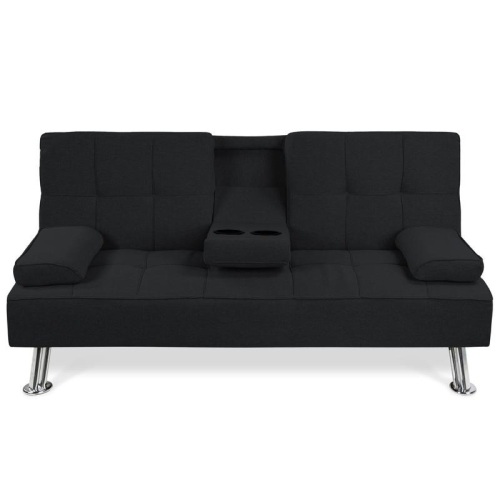 Linen Upholstered Convertible Sofa Bed Futon w/ 2 Cupholders. E-Commerce Return. Appears New  - Lot 236