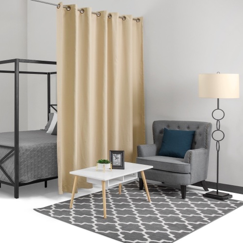 Heavyweight Multi-Purpose Privacy Blackout Room Divider Curtain w/ Grommet Rings - Beige. Appears New - Lot 237