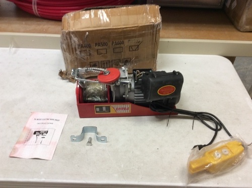Mini Electric Hoist for Household or Industrial Lifting Use. Wire Rope. Untested. Looks Like It Needs Wires Connected Or Repaired. See Pictures. E-Commerce Return - Lot 422