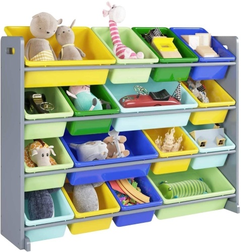 Homfa Kid's Toy Storage Organizer w/ 16 Plastic Bins, 4 Tiers for Kids Bedroom/Playroom, Grey Frame w/ Multicolored Bins. Appears New  - Lot 424