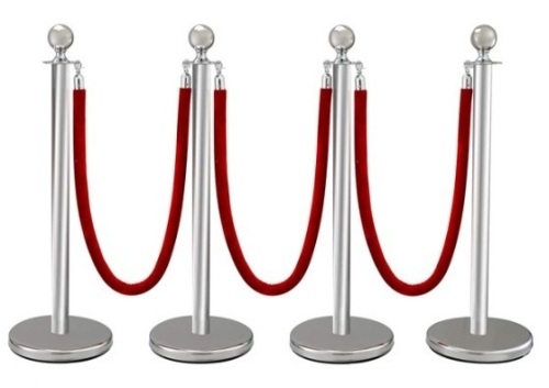 VEVOR 38" Silver Stanchion Posts Queue w/ Red Velvet Rope, 4 Pack Crowd Control Barriers/Queue Line. Appears New - Lot 604