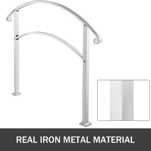 VEVOR 3-Step Adjustable Handrail Fits 1 or 3 Steps Stair Rail Wrought Iron Handrail, Matte White. Appears New.  - Lot 630