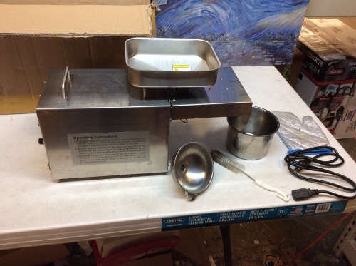 Happybuy Oil Press Machine. 750W Hot/Cold Press Automatic Oil Expeller/Commercial Grade Stainless Steel Oil Press Machine. Powers On/Not Tested Further. E-Commerce - Used. Condition Unknown.  - Lot 642