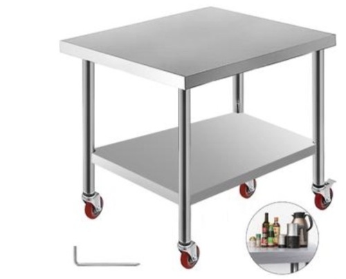 VEVOR 30"x36" Restaurant Work Prep Table w/ Wheels, Adjustable. New w/ Cosmetic Damage. - Lot 643