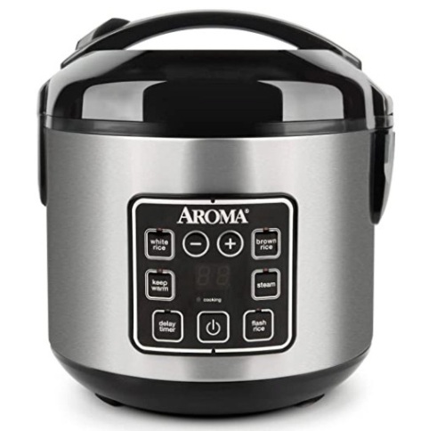 Aroma Housewares 2-8-Cups (Cooked) Digital Cool-Touch Rice Grain Cooker and Food Steamer, Stainless, 8 Cup, Silver. Powers On/Not Tested Further.  - Lot 680