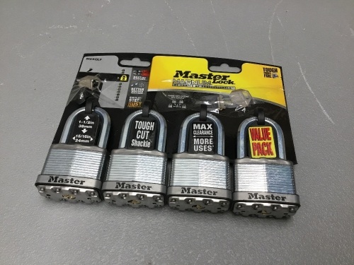 (1) Pack of 4 Master Lock Magnum Series Locks. (1) Key is Broken. Appear New  - Lot 691