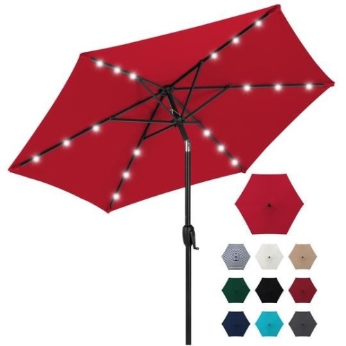 10ft Outdoor Steel Market Patio Umbrella Decoration w/ Tilt, Crank Lift, Red. Appears New - Lot 702