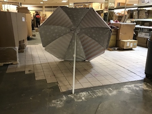 Americana Outdoor Patio Umbrella w/ Tilt & Crank Feature, American Flag Red/White/Blue. Appears New. - Lot 729