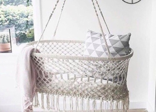 Macrame Hanging Cradle/Bassinet (Creamy White). Appears New - Lot 738