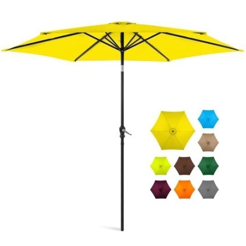 10ft Outdoor Steel Market Patio Umbrella Decoration w/ Tilt, Crank Lift, Yellow. Appears New - Lot 825