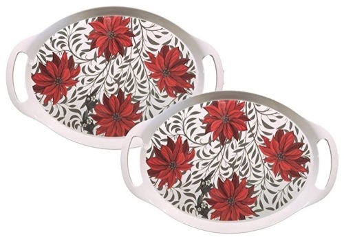 (4) 2-Packs of Christmas Holiday Poinsettia Food & Drink Party Serving Trays. Appear New. - Lot 830