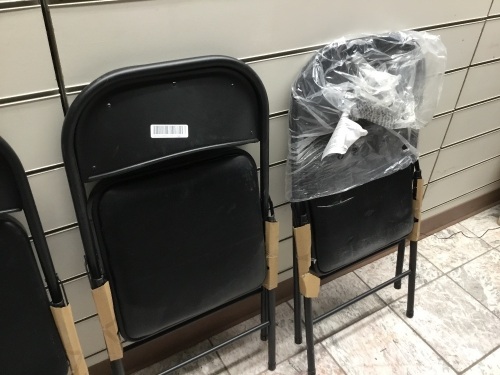 Lot of (3) Black Metal Folding Chairs w/ Padded Seat Cushion. Appear New w/ Minor Cosmetic Damage.  - Lot 931