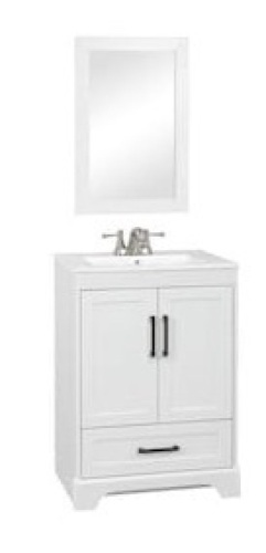 Style Selections Savannah 24-in White Single Sink Bathroom Vanity with White Porcelain Top & Matching Mirror. Appears New.  - Lot 942