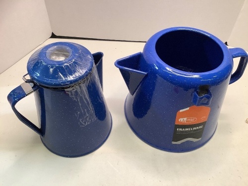 Lot of (2) Enamelware Kettle, Missing Lid, Knob, Ecommerce Return - Lot 386