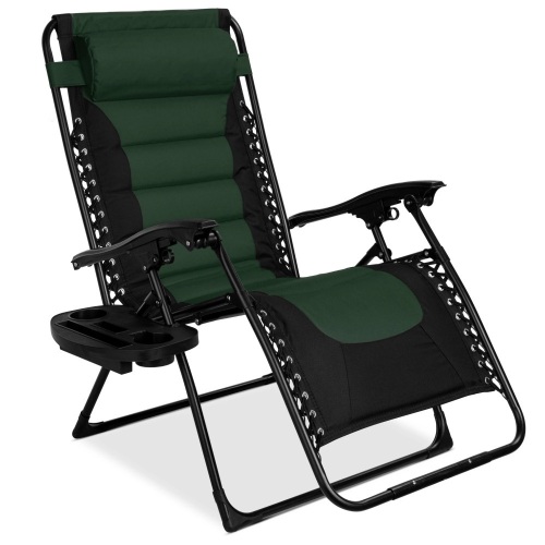 Oversized Padded Zero Gravity Chair, Folding Recliner w/ Headrest, Side Tray - Lot 1490