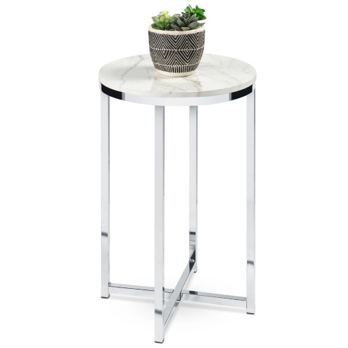 Round Coffee Side Table w/ Faux Marble Top, Metal Frame - 16in - Lot 1614