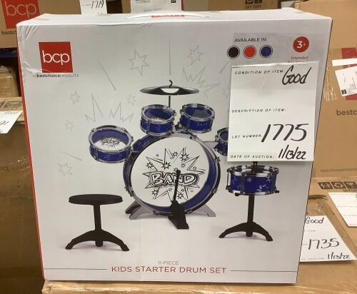 11-Piece Kids Beginner Drum Percussion Musical Instrument Toy Set - Lot 1775