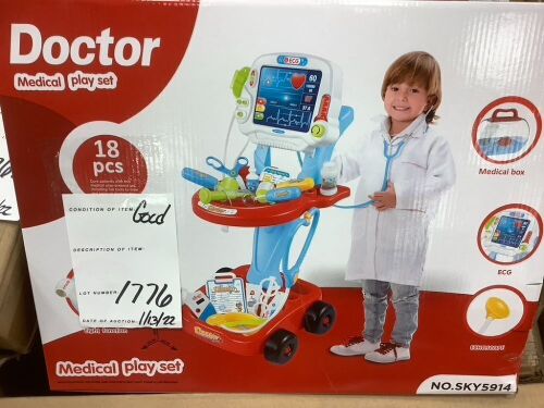 Play Doctor Kit for Kids, Boys & Girls with 17 Accessories, Mobile Cart - Lot 1776