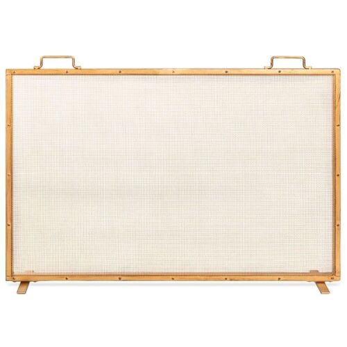 Single Panel Handcrafted Steel Mesh Fireplace Screen w/ Handles - 38x27in - Lot 1779