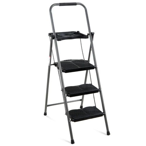 3-Step Folding Steel Ladder w/ Utility Tray, Hand Grip, 330lb Capacity - Lot 673
