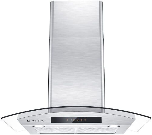 CIARRA 30" Wall Mount Range Hood with Soft Touch Control in Stainless Steel & Tempered Glass, 3 Speed Fan, Permanent Filters, Ductless Convertible Duct, CAS75502 - Lot 85