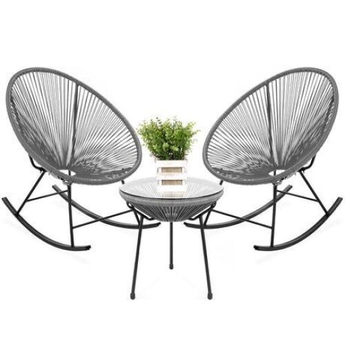 3-Piece Patio Woven Rope Acapulco Rocking Chair Bistro Set - Lot 326