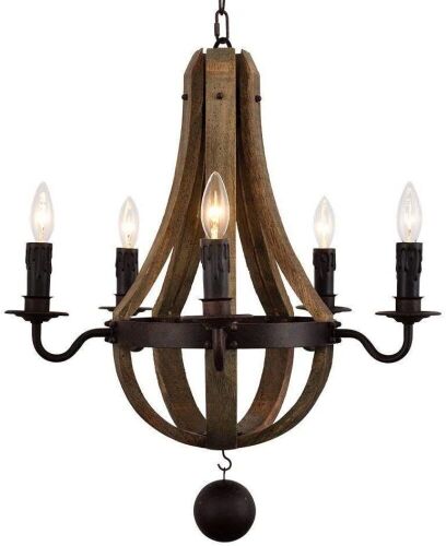 PHILOMENA American Rusted Wooden Pendant Lamp Antique Candle  - Lot 433