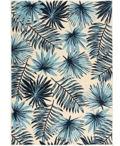 Outdoor Collection Palm Leaf Blue Area Rug 5'3" x 7'6"  - Lot 524