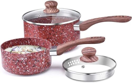 CSK Nonstick Saucepan Set with Lid, Pour Spout and Bakelite Handle, 1.5 Quart & 3 Quart, Stone Derived Coating - Lot 793