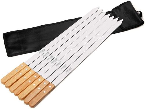 GOUTIME 23" Long, 1" Wide Stainless Steel Kabob Skewers with Wood Handle, Set of 7 - Lot 796
