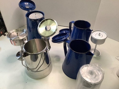 Lot of (4) Enamelware Percolator, Missing pieces, Ecommerce Return - Lot 159