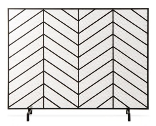 Single Panel Iron Chevron Fireplace Screen w/ Antique Finish - 38x31in, Appears New - Lot 182