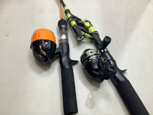 Lot of (2) Youth Fishing Rods, 1 missing handle on reel, Ecommerce Return - Lot 233