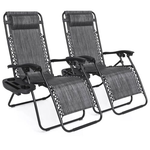 Set of 2 Adjustable Zero Gravity Patio Chair Recliners w/ Cup Holders - Lot 1794