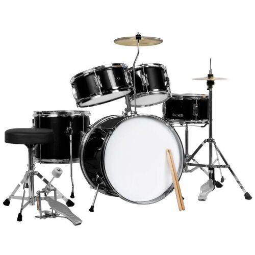 Kids Beginner All Wood Acoustic Drum Kit Starter Set w/ Stool, Drumsticks - Lot 1808